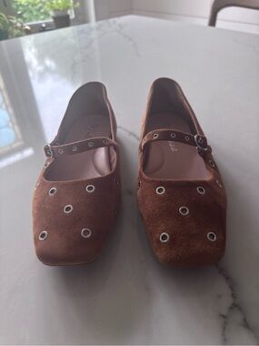 Coconuts by Matisse Brown Suede Mary Jane Flats with Eyelet Details